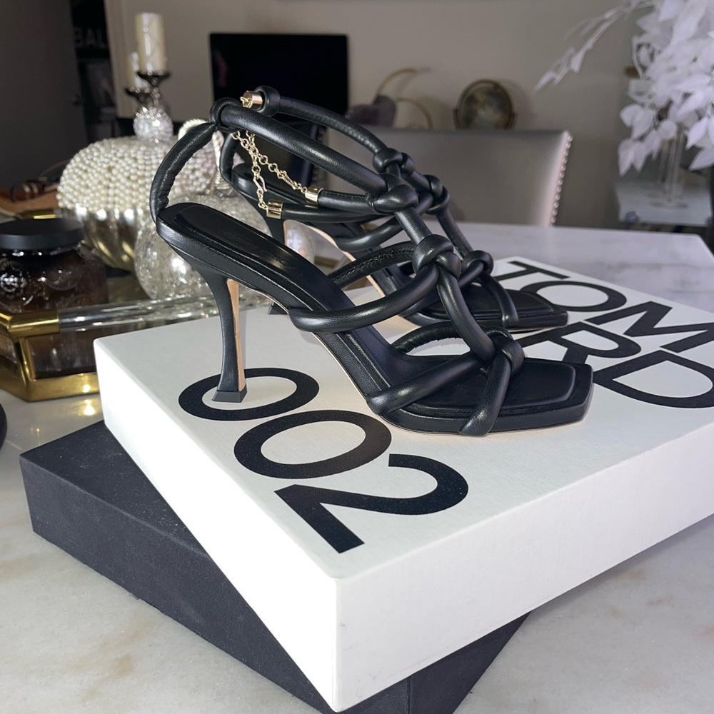 New Jimmy Choo Bay 90 Open Toe Sandal in Black Leather Womens 37.5 New NIB - Picture 8 of 17